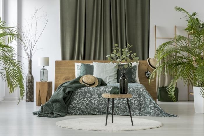 boemska džungla oblikovanje spalnice v sodobnem slogu pohištva barva lesa trend 2021