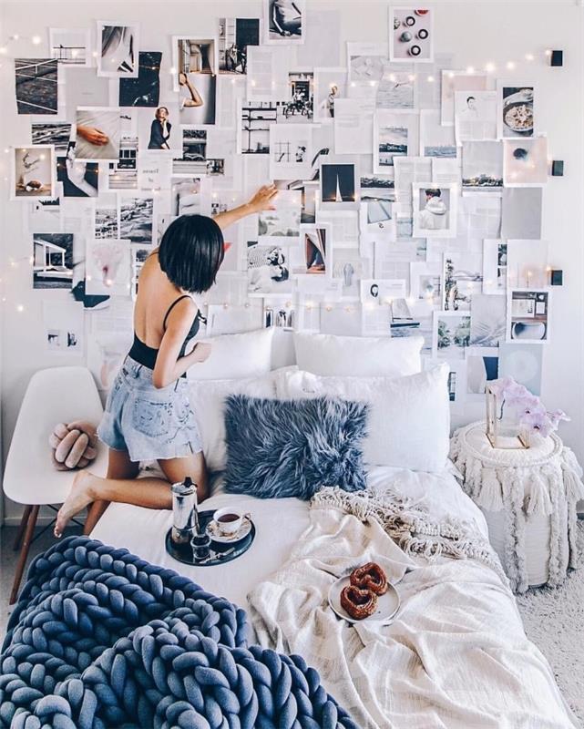 genç yatak odanızı fotoğraflar ve kitap sayfalarıyla nasıl dekore edebilirsiniz, örneğin koza yatağınızın üzerindeki alanı nasıl kişiselleştirebilirsiniz