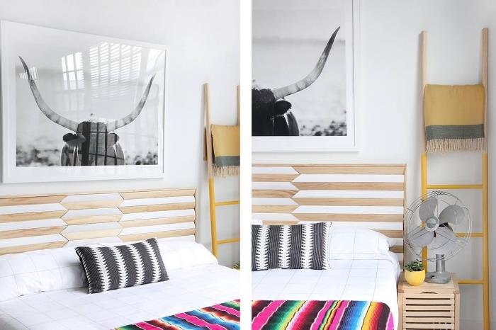 ahşap mobilyalı beyaz bir yatak odasında minimalist dekorasyon, ahşap bir yatak başlığı nasıl kolayca özelleştirilir