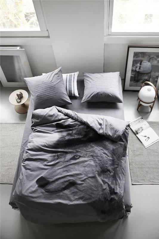 notranje oblikovanje-spalnica-sive-posteljne slike-tumblr