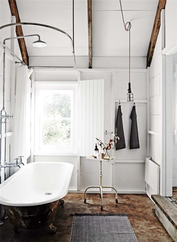 interjero dizainas retro prašmatnus medinis akcentas medinės vonios idėjos balto medžio dailylentės