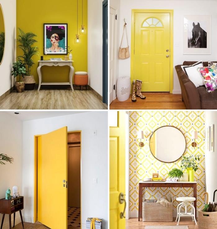 madingi interjero dizaino sienų dažai geltona įėjimo spalva įėjimo durys eklektiškas deko