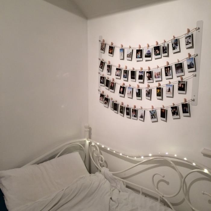 Kendiniz yapmak için DIY kızın yatak odası dekoru, klipsli fotoğraflarla asılı DIY garland duvara asılı model