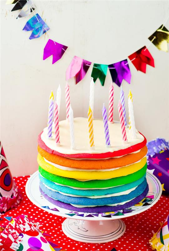 Otroška torta Enostavne rojstnodnevne torte Otroške rojstnodnevne torte Mavrična barvita biskvitna torta