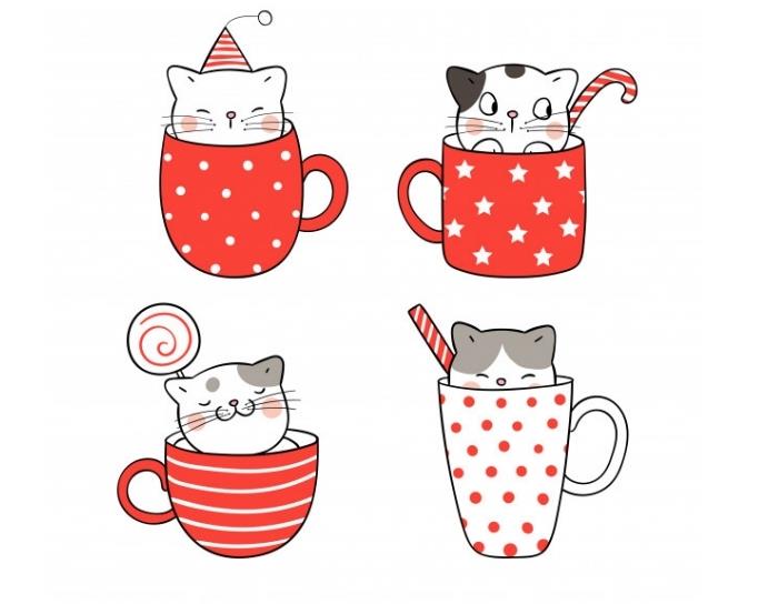 įvairių dizainų lengvai mielos katės piešimas puodelyje, išmokite piešti mielą mažą katę puodelyje