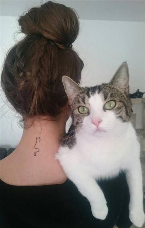 silhouette cat tattoo tanke mačke zaljubljene vrat woman tattoo cat