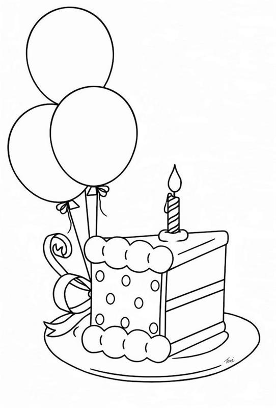 risanka rojstni dan za prijatelja kos torte s svečo in baloni grafični slog