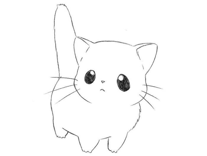 idėja su vaikais padaryti mielą kawaii katės piešinį, kokį pieštuką piešti mažiesiems