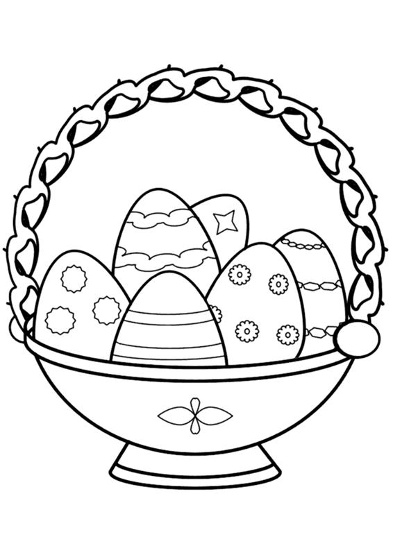 lengvas vaikų darželio dažymas mažiesiems, lengva piešimo idėja atspausdinti su krepšeliu dekoruotų Velykų kiaušinių