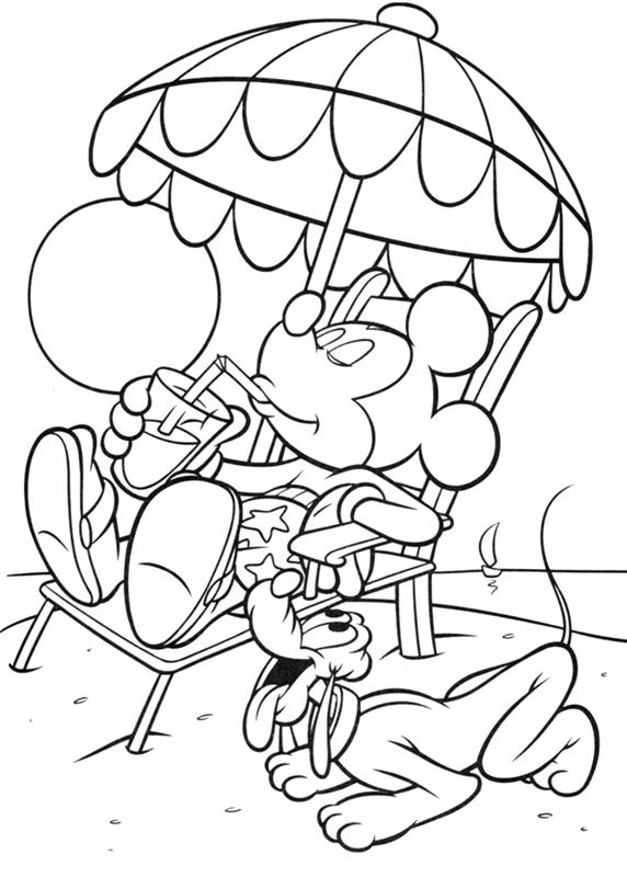 çocuklar için kolay çizim disney boyama sayfaları güneşlenme güneş şemsiyesi dondurulmuş içecek yaz tatili köpek mickey mouse boyama sayfaları