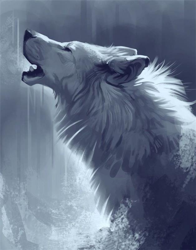 polarni volk, simbol moči in surovosti, realistična risba z zelo podrobnim 3d učinkom