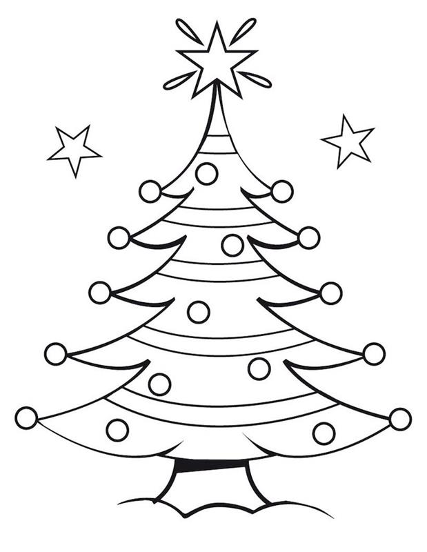 paprastas papuoštas eglės piešimas kaip Kalėdų spalvinimo idėja vaikams