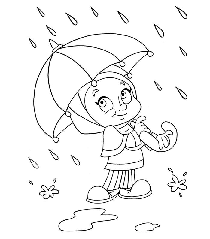 paprastas piešinys, kurį galima atspausdinti ir nuspalvinti lengva merginos spalvinimo idėja rudens sezonas gamta lietaus skėtis merginos batai