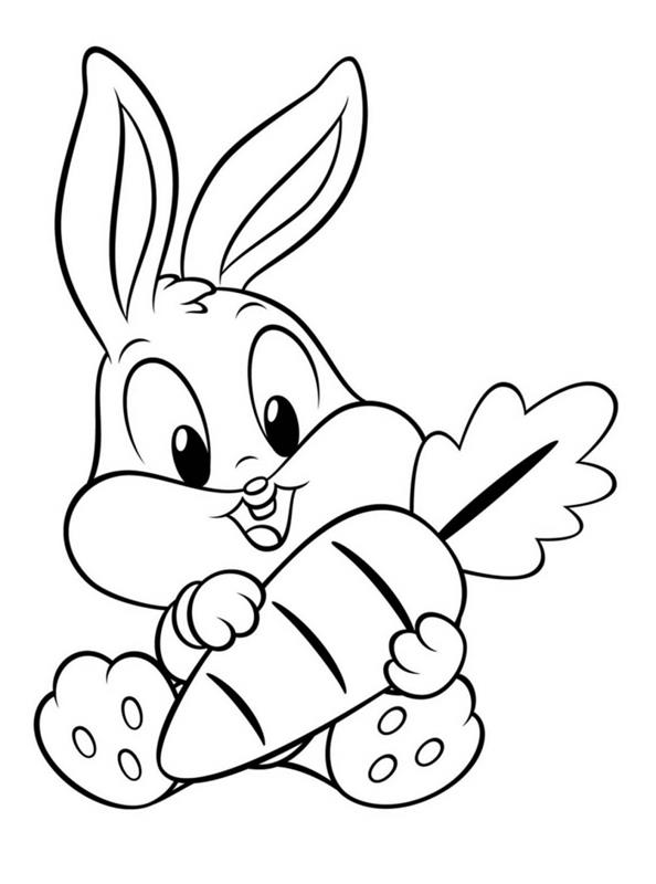 çocuklar için kolay paskalya tavşanı boyama sayfası, renk için basit çizim şablonu, tavşan boyama illüstrasyon fikri