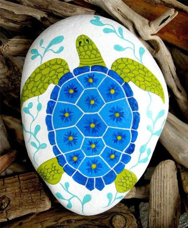 çakıl taşları, deniz kaplumbağası mavi ve yeşil boya