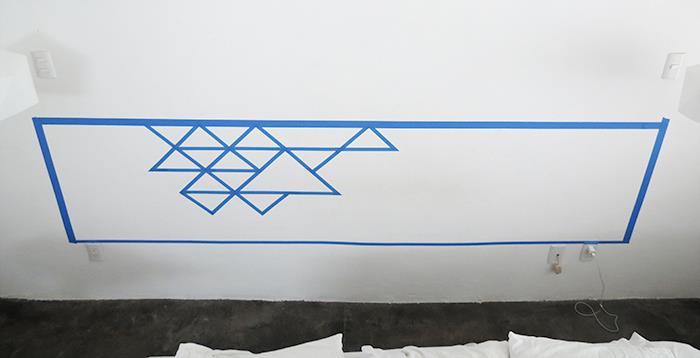 oblikovanje trikotnikov v okvirju traku washi, ideja, kako narediti vzglavje, geometrijske oblike