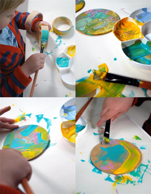 Yeni yürümeye başlayan çocuklar için kendin yap Anneler Günü, vitamin renkleriyle boyanmış bir bardak altlığı yapma öğreticisi