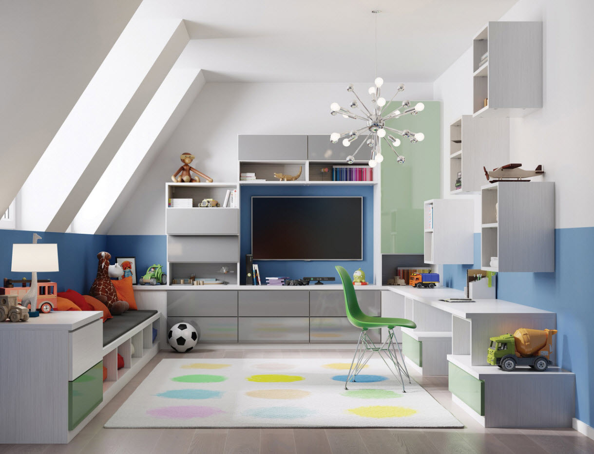 Vaikų kambarys su neįprasta geometrija