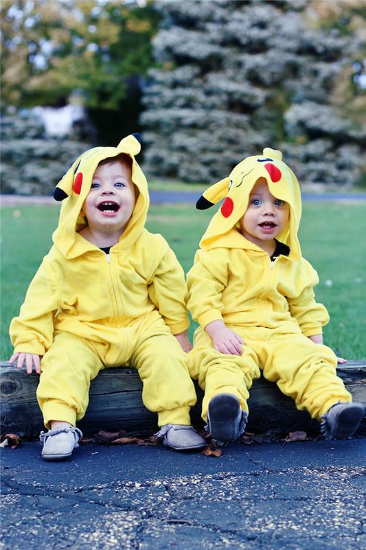 Čudoviti kostumi dvojčkov Pikachu, rumeni kostum za dojenčka, otroški kostum, otroški kostum za noč čarovnic