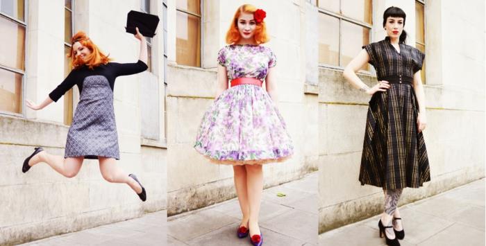retro slog obleke, retro ženska oblačila, obleka iz 60. let, vintage pričeske