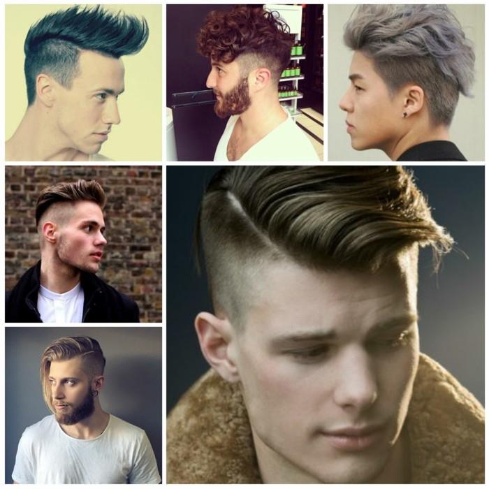 erkekler için modaya uygun saç kesimi, alttan kesimler ve kısa saçlar, pompadourlar ve sahte şahinler için beş örnek