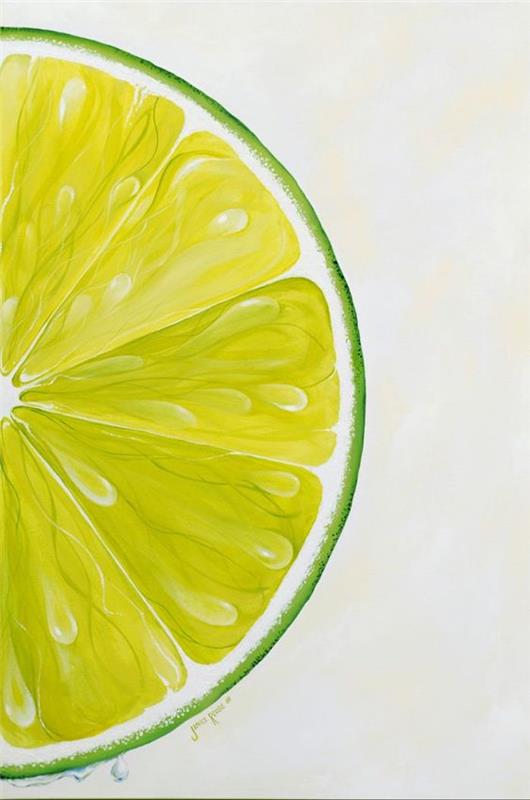 Pittura ad acquarello, disegno di un limone, uno spicchio di limone