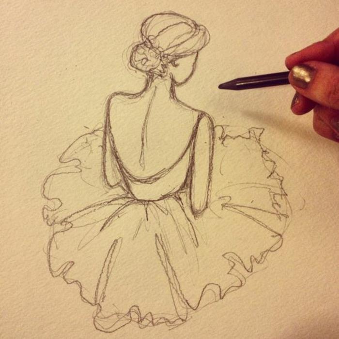 Disegno a matita, disegno di una balerin, gel disegnare una persona