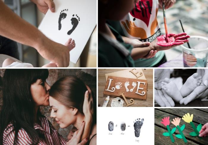 kūrybinius projektus motinos dienai su kūdikio ar vaiko spauda, ​​padaryti dekoratyvinius daiktus su pėdų ar rankų atspaudais