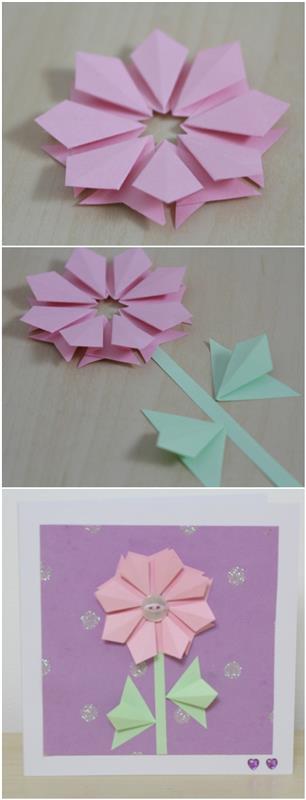 suasmenintą atviruką su origami gėle, idėją suasmeninti atviruką Motinos dienai