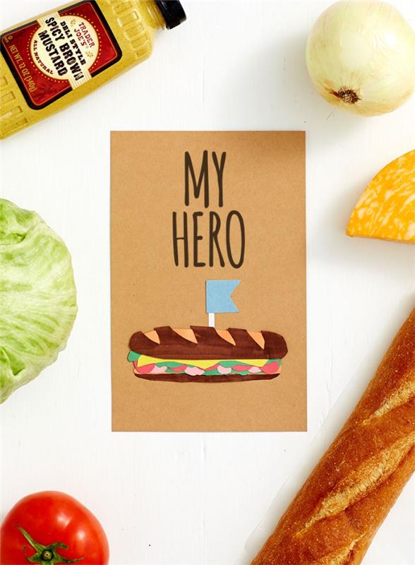 predloga kartice karton junak oče s pisano figuro sendviča iz papirja, lahka ideja za dan očetov