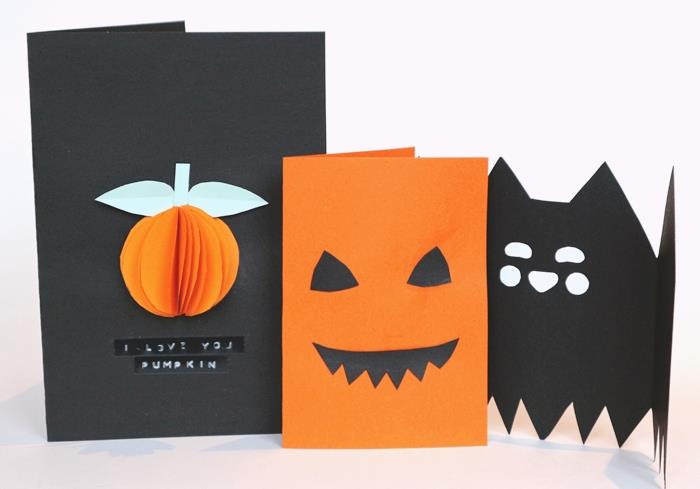 diy cadılar bayramı kartı yapmak kolay kuşe kağıt scrapbooking karton levha turuncu jack o lantern şekil kağıt korkunç kart