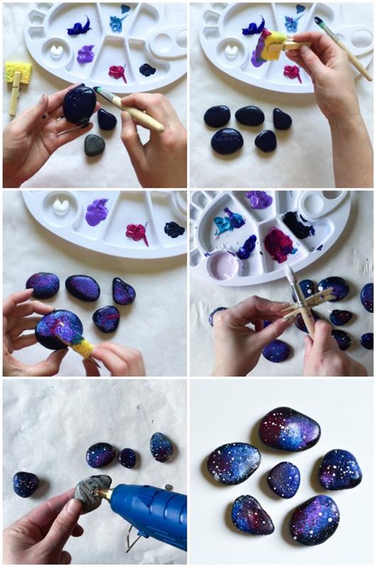 enostavna in zabavna ustvarjalna dejavnost za otroke z okrasnimi kamenčki, kamenčki magnetne galaksije za očetovski dan