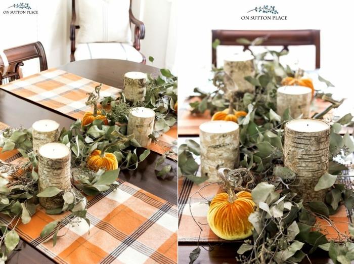 „pasidaryk pats“ žvakių ir moliūgų idėjos „pasidaryk pats“ lengvas rudens amatų užsiėmimai rudens stalo dekoracijos medžio lapai dekoravimui