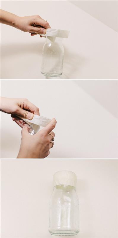 ideja za poročno dekoracijo, da naredite sami, stekleni kozarec, lepilni trak za izolacijo zgornjega dela
