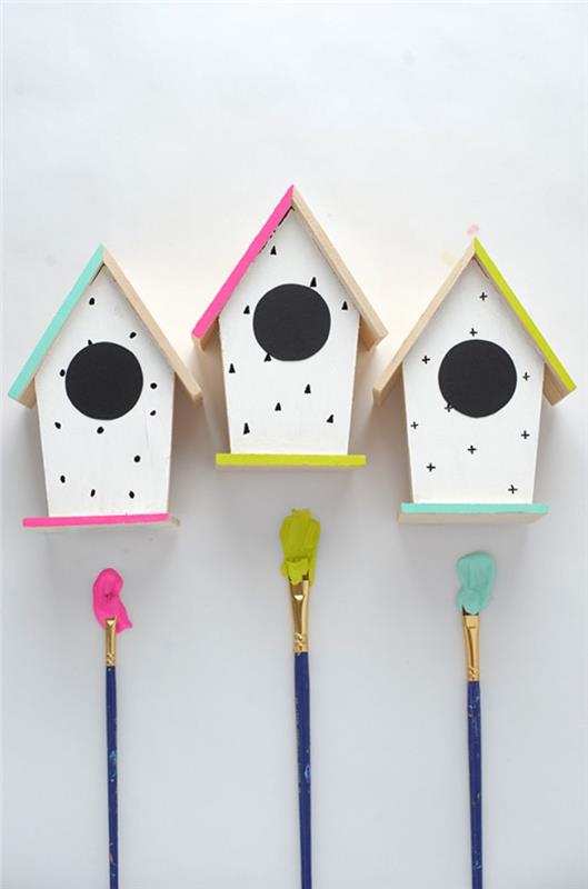 DIY kuş yuva kutusu özel boyama ve üçgen desen bahar evi DIY dekorasyon