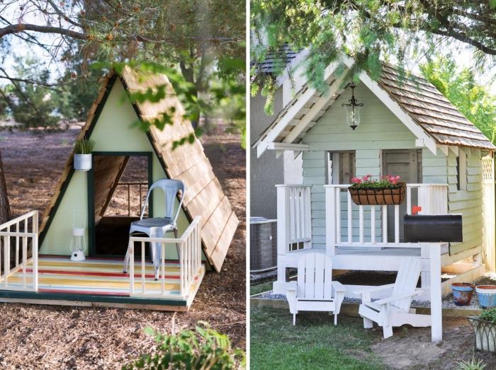 ideja reciklirane palete v obliki vrtne hiše, kako narediti majhno leseno igralnico