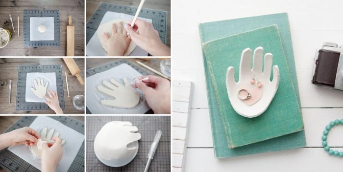 koraki, ki jih morate narediti za izdelavo nosilca za nakit v obliki otroške roke, ideja za darilo za materinski dan, ki jo naredite sami