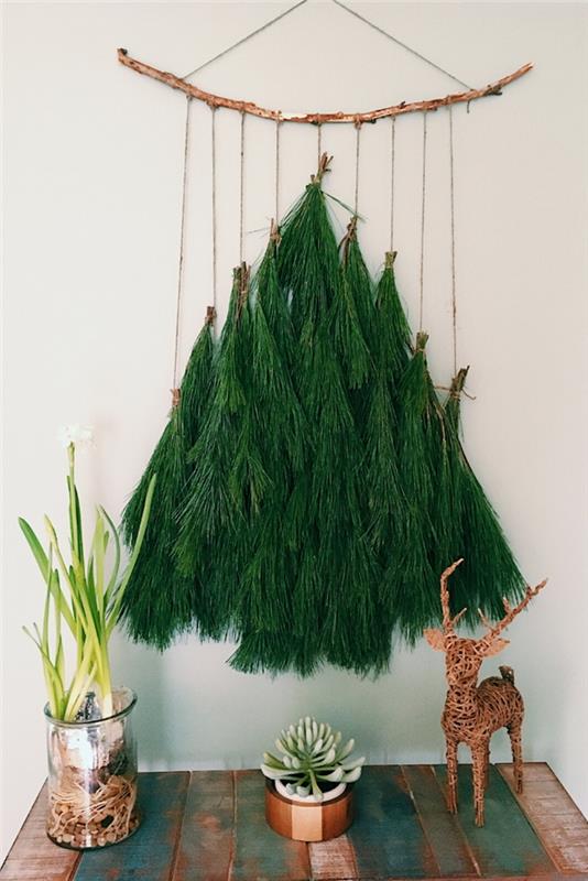 diy duvar asılı doğa tarzı dalgaların karaya attığı odun şube ip fikri Noel ağacı orijinal yeşillik