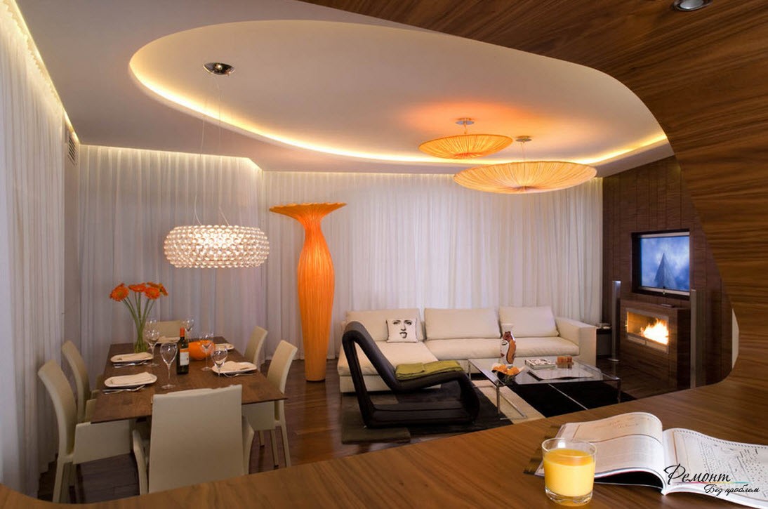 La suddivisione in zone viene eseguita utilizzando il design del soffitto, del pavimento