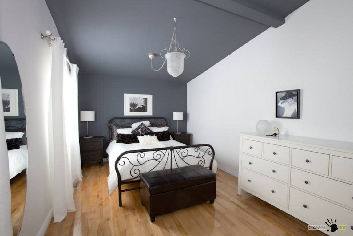 黒と白の寝室のデザイン