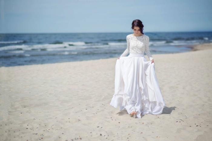 Şık sahil düğün sırtı açık dantel gelinlik gelinlik