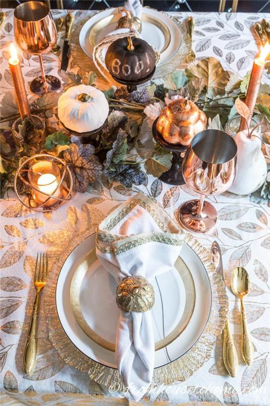 auksinė deko lėkštė ir stalo įrankiai „deco“ rudens stalas „pasidaryk pats“ lengvo kritimo įkvėpimo dažyti moliūgai