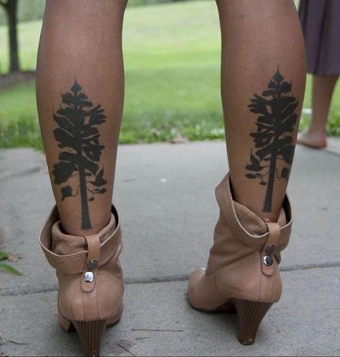 dövme kadın buzağı dövmeleri iki buzağı ağaç dövme doğa bacak kız