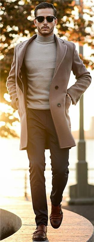 pūkinė striukė-vyras-paltas-paltas-žmogus-žiemos-smėlio spalvos alė