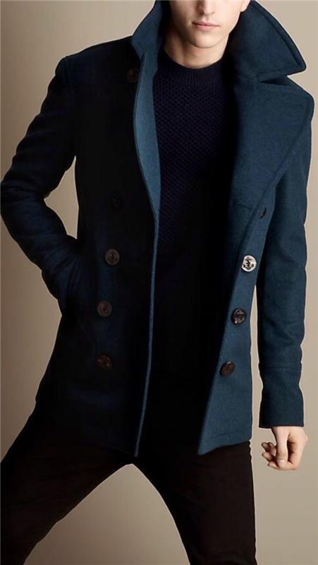 pūkinė striukė-vyras-paltas-paltas-žmogus-žiemos idėja-tamsiai-tamsiai mėlyna