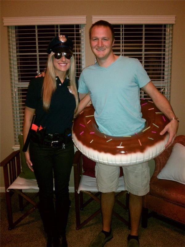 Policijos pareigūnas ir spurga paprastas linksmas kostiumas, Helovino kostiumo idėja, originali Helovino kostiumo idėja