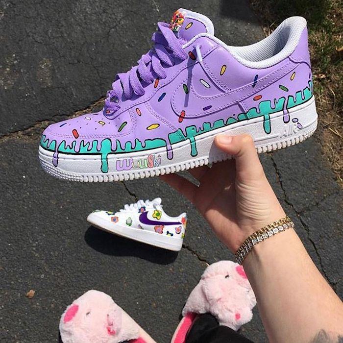 Vijolična barva Nike, ki je videti kot krof s škropljenjem, prilagodite čevelj nike, barvo za čevelj, da ga prilagodite