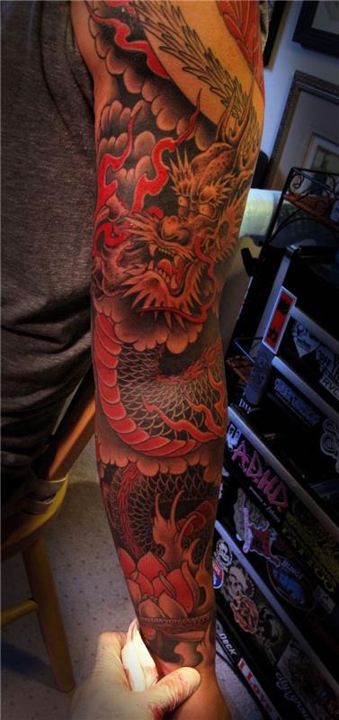 Japonų drakono tatuiruotės dizainas vyrams