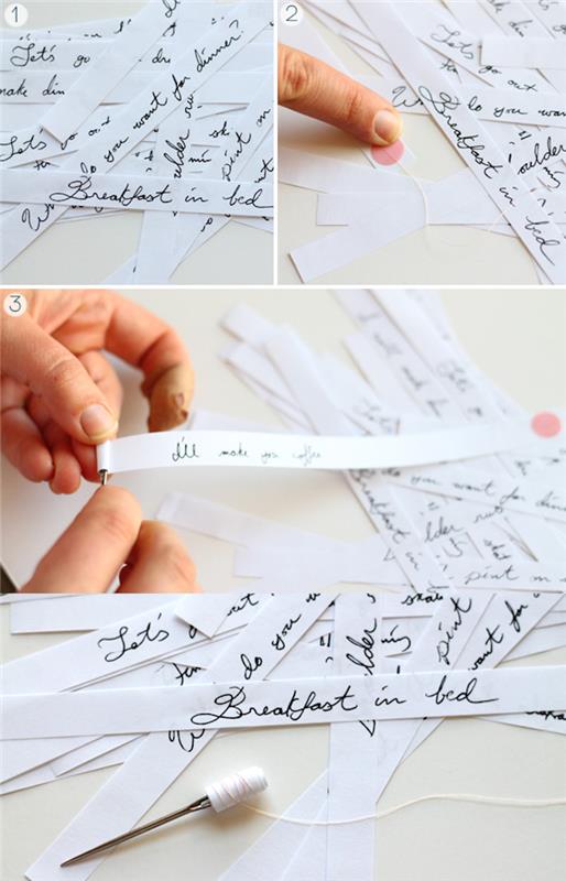 suaugusiųjų advento kalendorius su šeimos veikla, užrašyta ant popieriaus juostelių, kad būtų galima susukti ir įdėti skaidrų kalėdinį rutulį