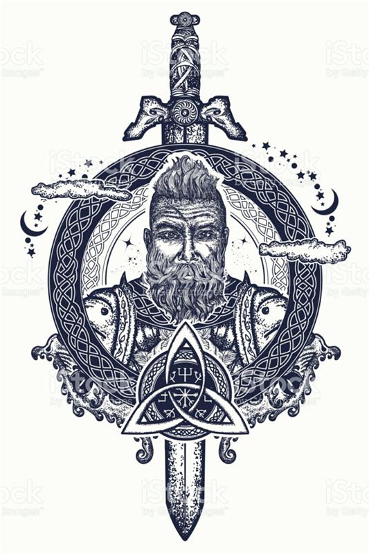 Vikingų runų tatuiruotės idėja vikingų simbolių tatuiruotės smėlis ir vikingų portretas